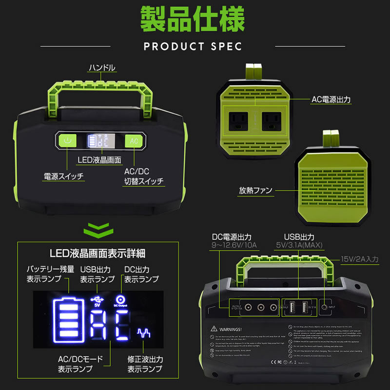 ポータブル電源 大容量 45,000mA h ポータブルバッテリー 防災 停 電 災害 iPhone Android スマホ 車中泊 アウトドア キャンプ 家 庭用蓄電池