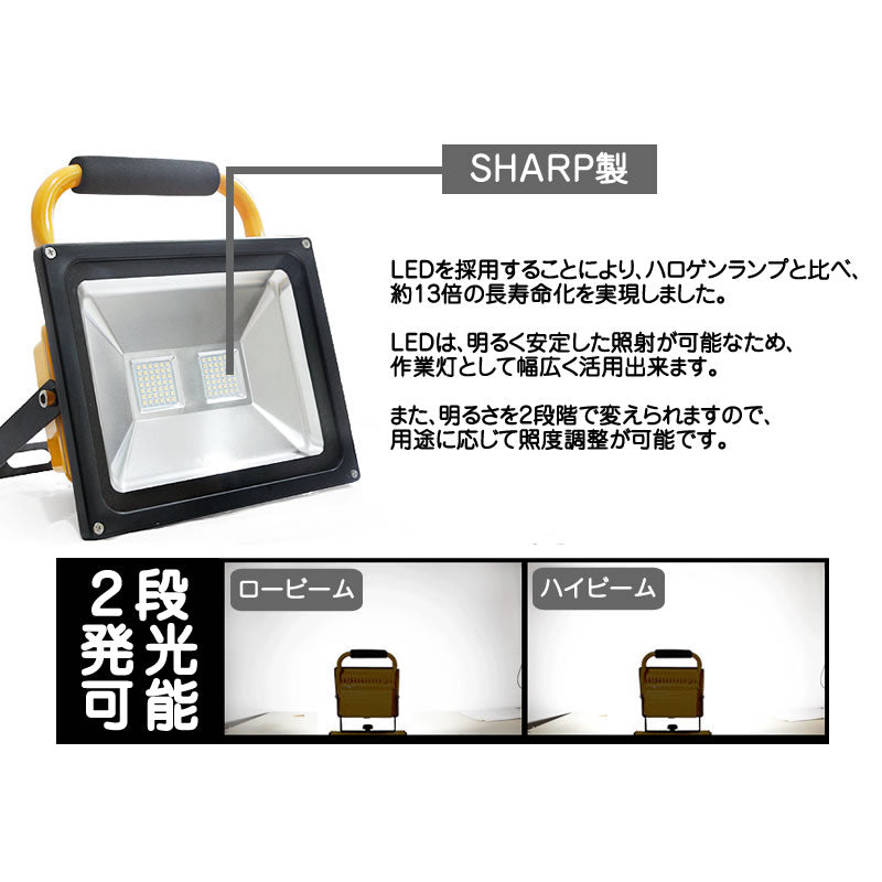 LEDライト LED投光器 屋外 充電式 84W LED 昼光色 最大7200LM(840W相当) ポー タブル コードレス 防水 ハイパワー 1個