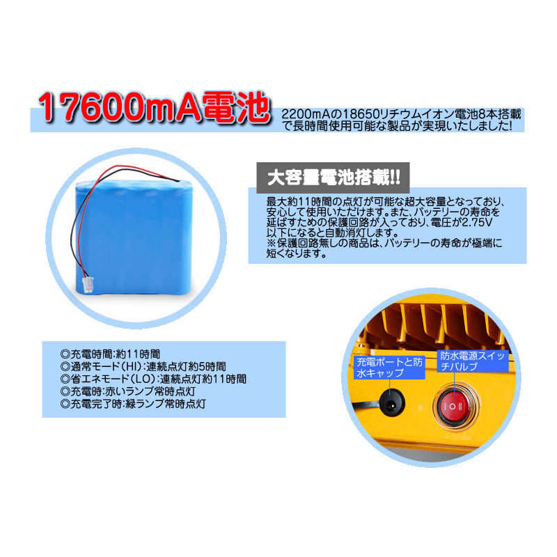 LEDライト LED投光器 屋外 充電式 84W LED 昼光色 最大7200LM(840W相当) ポー タブル コードレス 防水 ハイパワー 1個