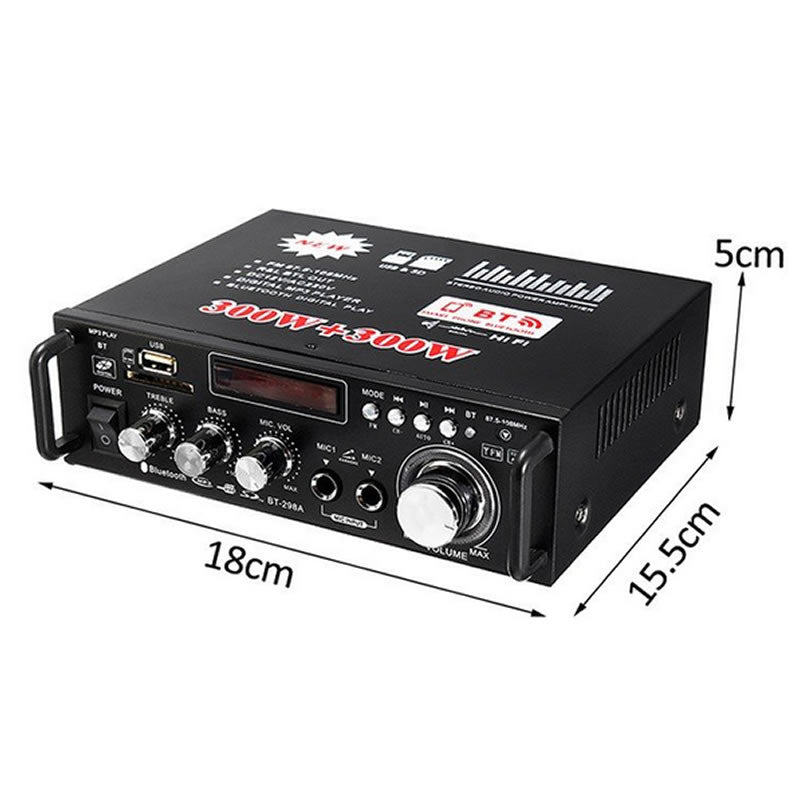 デジタルアンプ オーディオアン プ 最大出力600W USB SD Blutoot h HiFi マイク対応 ハイパワー 高音質 重低音調整 リモコン 12V -5Aアダプタ