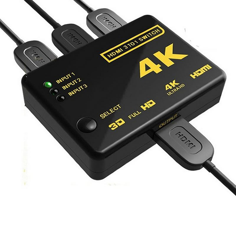 HDMI切替器 4K 2K対応 3入力1出 力 リモコン付き PC Blu-ray ゲ ーム機などに USB給電対応 自動 切換え HDMIポート不足解消 セレ クター