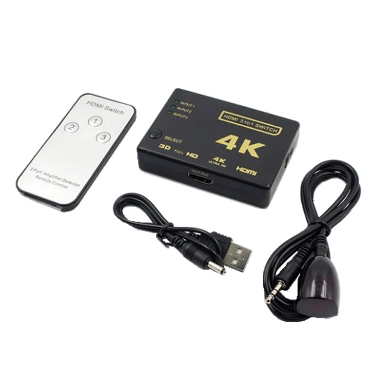 HDMI切替器 4K 2K対応 3入力1出 力 リモコン付き PC Blu-ray ゲ ーム機などに USB給電対応 自動 切換え HDMIポート不足解消 セレ クター