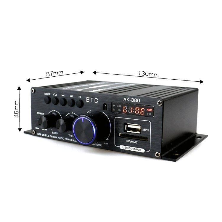 オーディオアンプ 小型 2ch Bluetooth5.0対応 パワーアンプ デジタルアンプ 出力40W+40W USB/SD カード再生可 アルミ 12V/2Aアダプター リモコン付