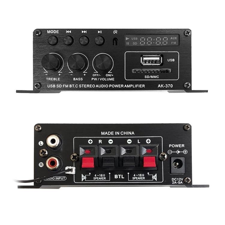 オーディオアンプ 2ch Bluetooth 対応 出力20W+20W USB/SDカード 再生可 アルミ Hi-Fiステレオアンプ 2Aアダプター/リモコン付 多機能アンプ