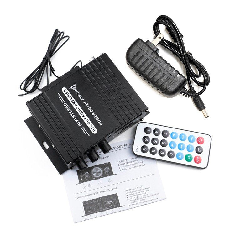 オーディオアンプ 2ch Bluetooth 対応 出力20W+20W USB/SDカード 再生可 アルミ Hi-Fiステレオアンプ 2Aアダプター/リモコン付 多機能アンプ