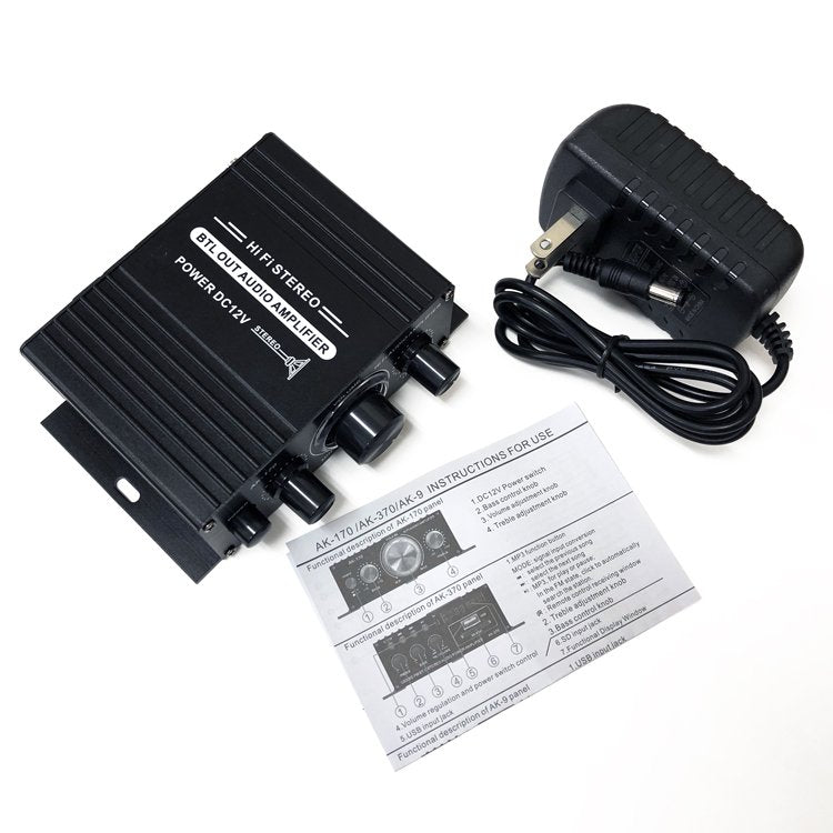 オーディオアンプ 小型2ch 出力20W+20W 車載用に アルミ コンパクト Hi-Fiステレオアンプ 12V/2 Aアダプター付属 各種音楽プレーヤー