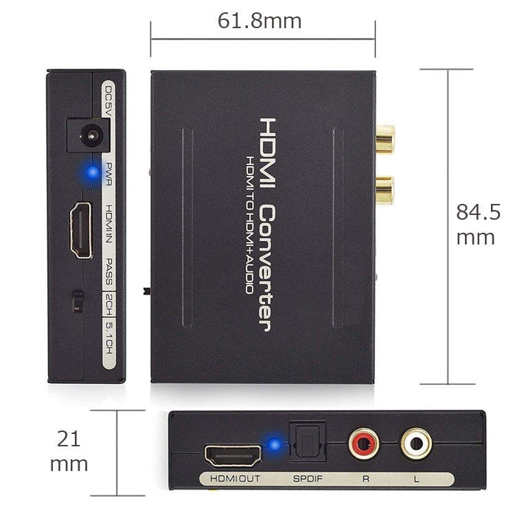 デジタルオーディオ分離器 HDMI( HDMI to HDMI + 光デジタル SPDIF +Audio) HDMIから音声信号分離 HDMI SPDIF RCA 出力 オーディオ 分離器 1080P対応