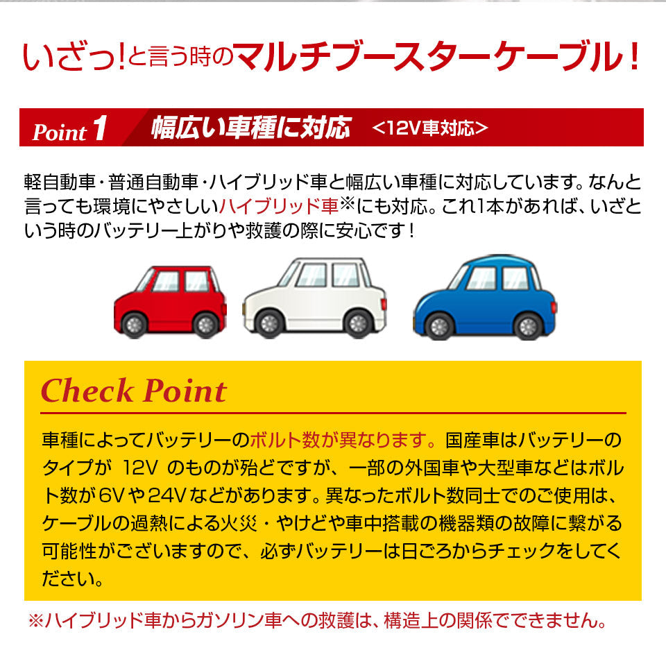 ブースターケーブル 車用 5m 100 A 12V 大型車 普通車 軽自動車 ハイブリッド車 救援 バッテリー 充電 バッテリー上がり 災害