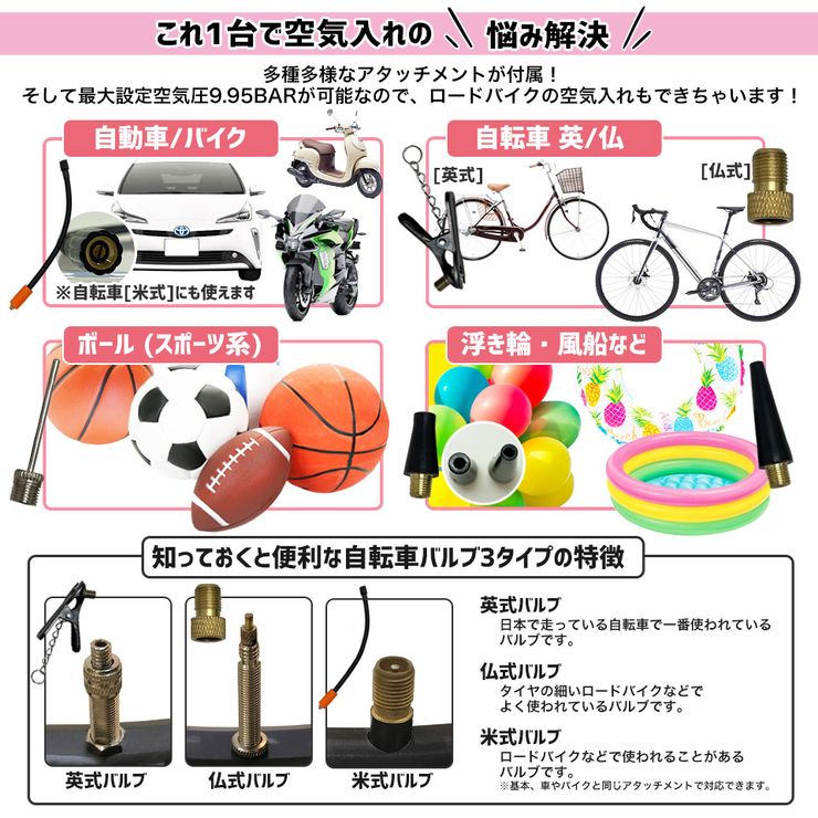 電動 空気入れ エアーコンプレッサー USB充電 シガーケーブル有線 エアポンプ エアコンプレッサ ハンディ 電動エアポンプ タイヤ ボール 自動車 自転車
